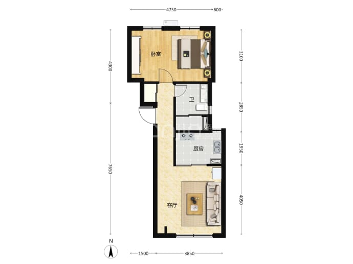 北京城建·国誉燕园1室1厅1卫户型图