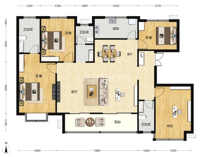 公园壹号4室2厅3卫户型图