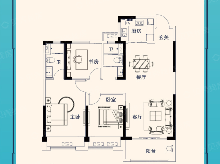 碧桂园西湖3室2厅2卫户型图