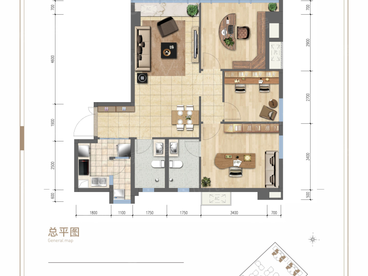 花样年智荟城3室2厅2卫户型图