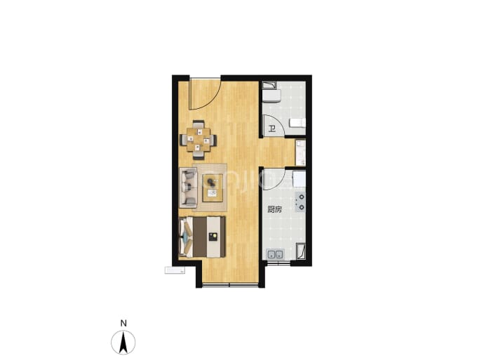 建投怡港荟1室1厅1卫户型图