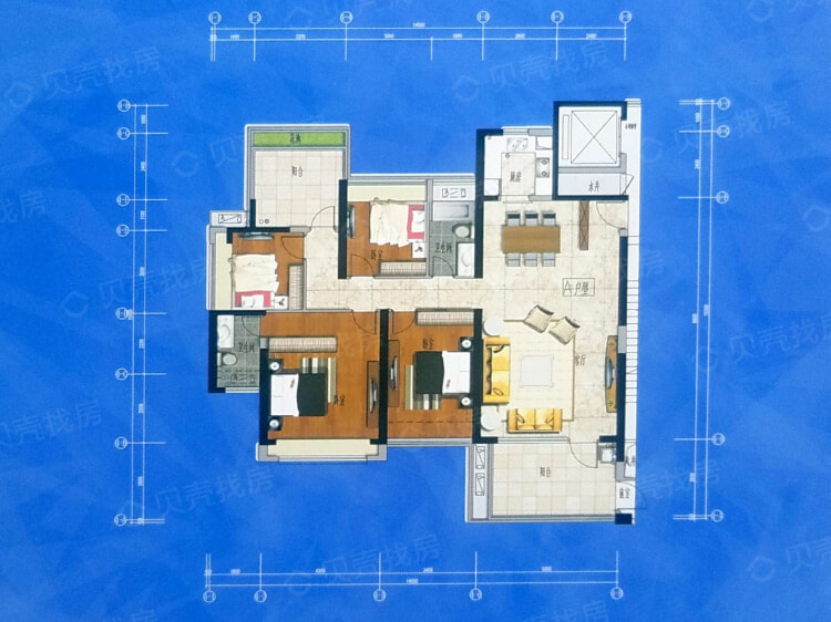 【水榭丹堤_儋州水榭丹堤楼盘】四居室户型图|4室2厅1厨2卫建面 171m