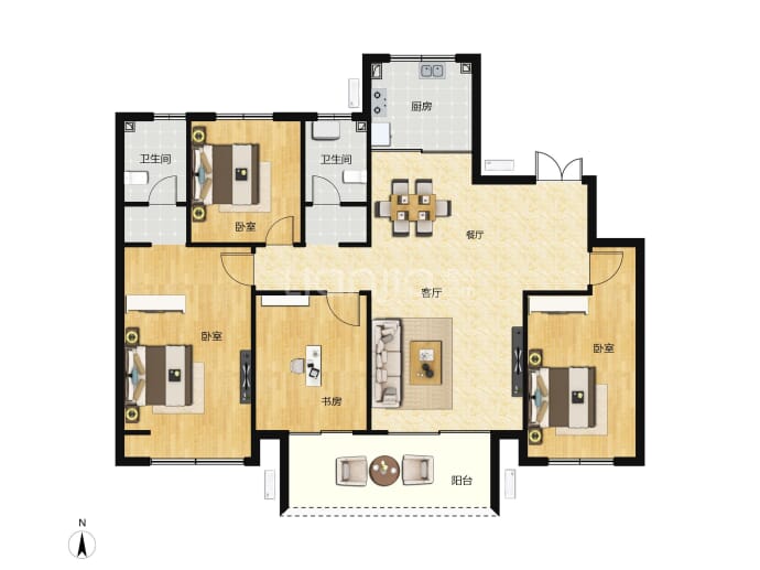 康建·人和府4室2厅2卫户型图