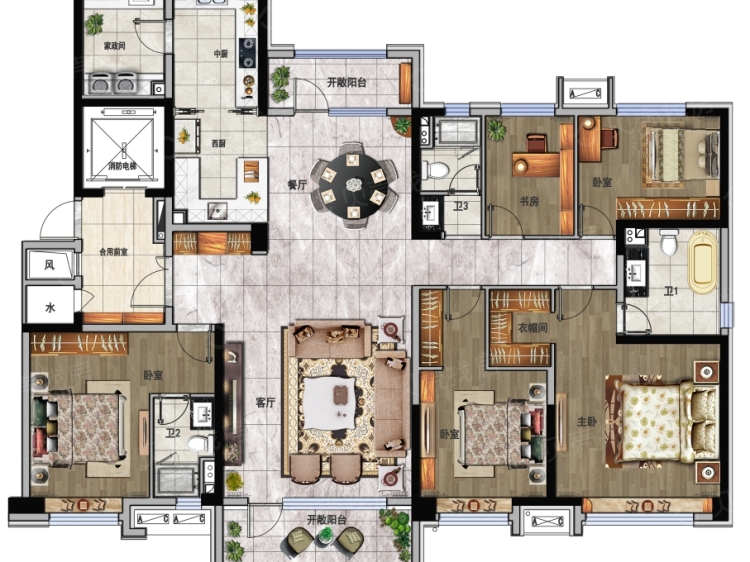 【济南魅力之城_济南济南魅力之城楼盘】五居室户型图|5室2厅1厨3卫建