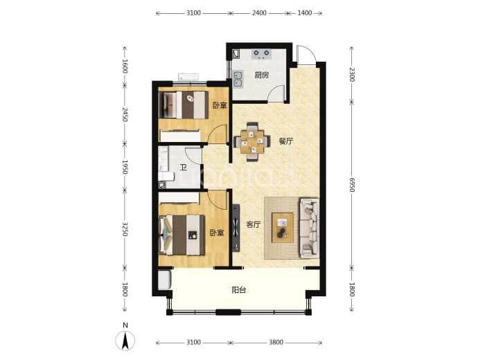 盛紫中央公园--建面 91.07m²