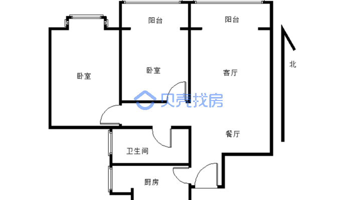 城南滨江丽景两室两厅 家具家电齐全 江景房 有小区-户型图