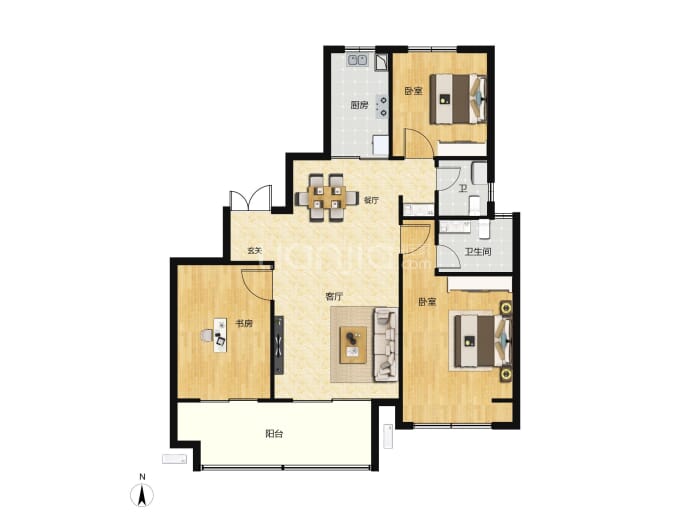 康建·人和府3室2厅2卫户型图