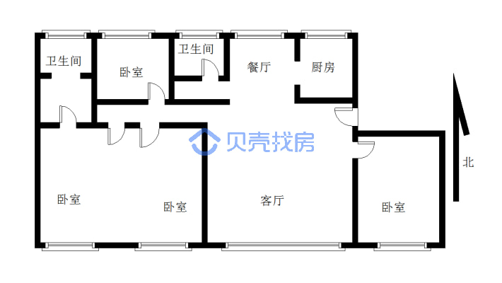 小洋房 1楼带花园 大三阳格局 四室2卫-户型图