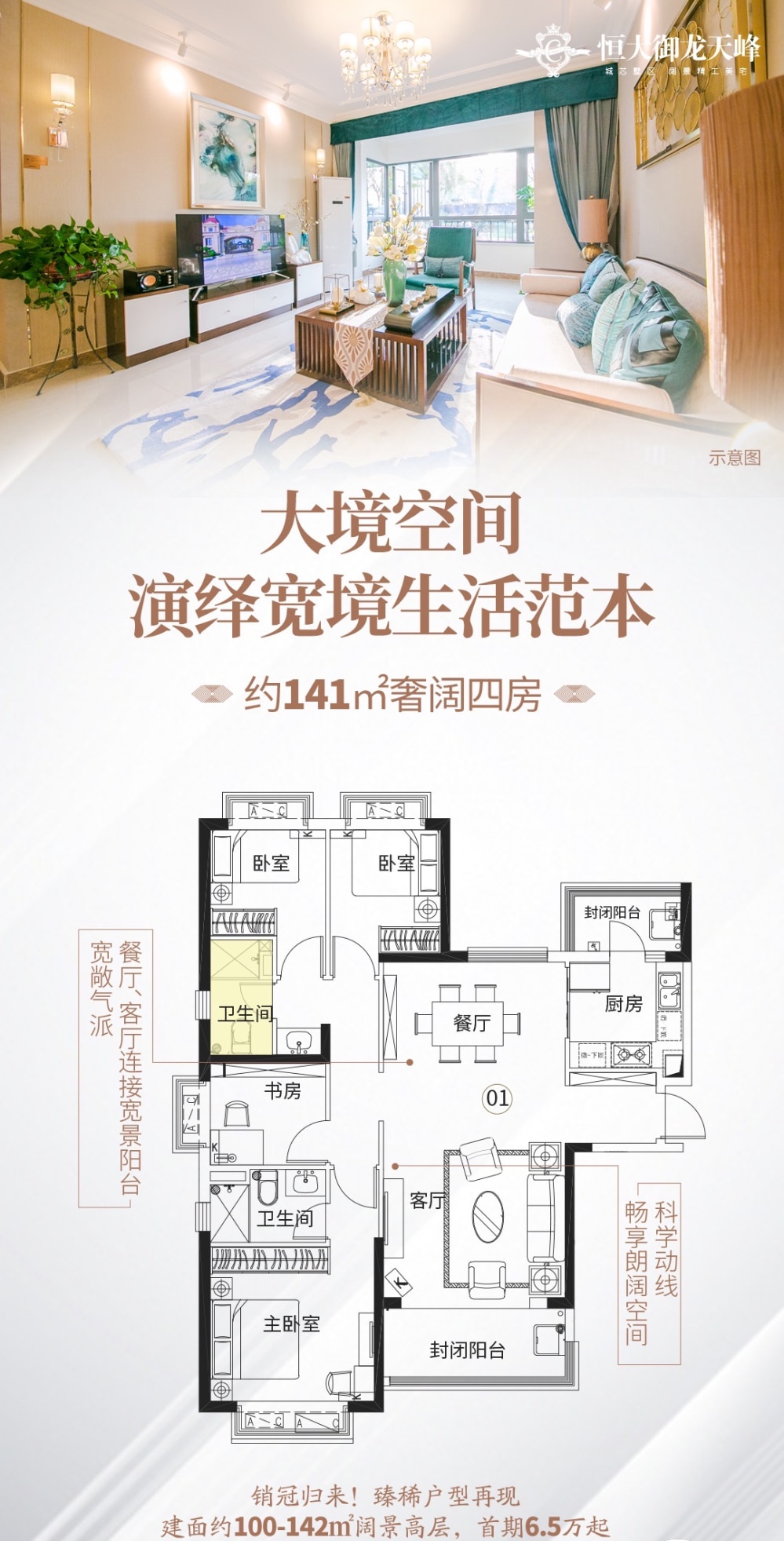 【恒大御龙天峰_绵阳恒大御龙天峰楼盘】零居室户型图|3室2厅2卫建面