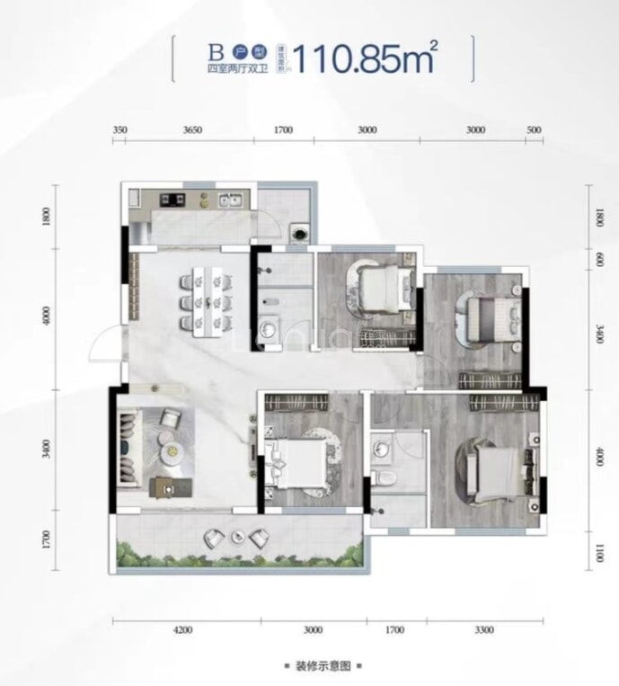 阳光璀璨江月--建面 110.85m²