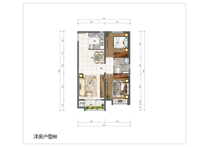 雅居乐威海冠军体育小镇--建面 88m²