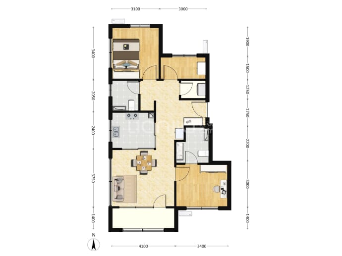 住总芳华里3室2厅2卫户型图