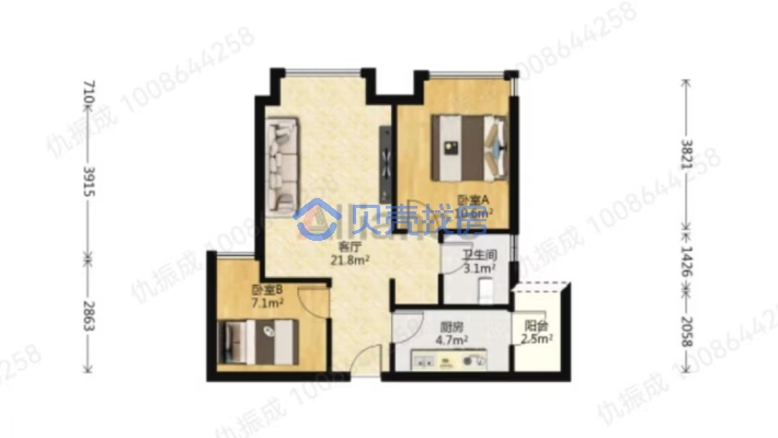 保利未来城市四街区 2室1厅 西-户型图