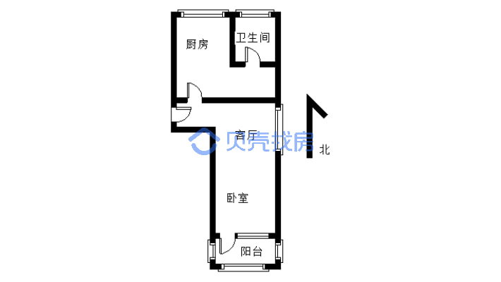 党校小区 步梯三楼46.74平米简装一室一厅 无捆-户型图