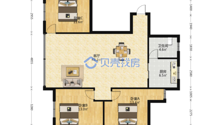 太阳城公寓 6室2厅 南-户型图