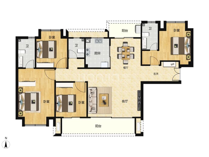 城建水墨江珊4室2厅3卫户型图