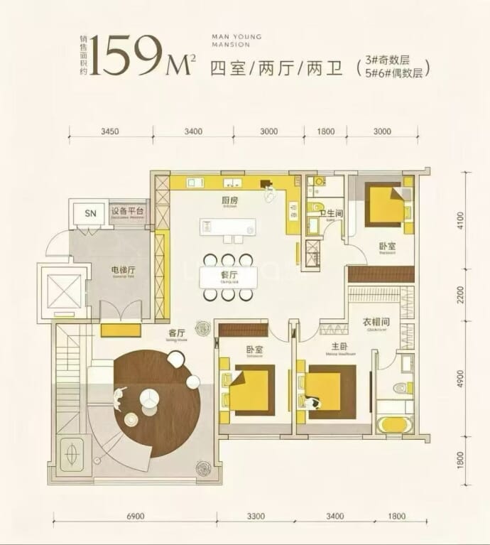 威新缦云湾4室2厅2卫户型图