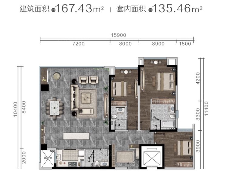 星耀天地3室2厅3卫户型图
