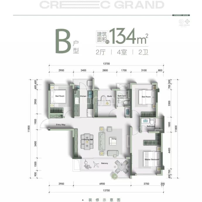 中铁卓著--建面 134m²