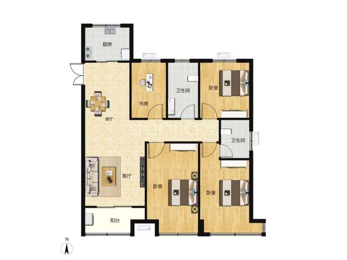 宜居•小乔书苑4室2厅2卫户型图