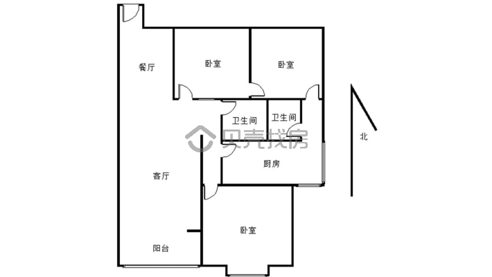 三室两厅两卫，采光好房子方正，位置好可拎包入住-户型图
