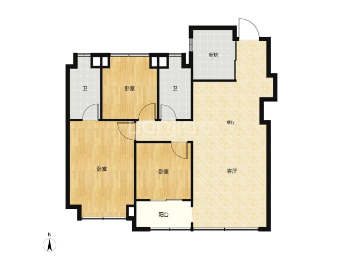 招商四季臻邸3室2厅2卫户型图