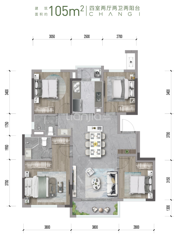 菁弘万科樟宜星光--建面 105m²