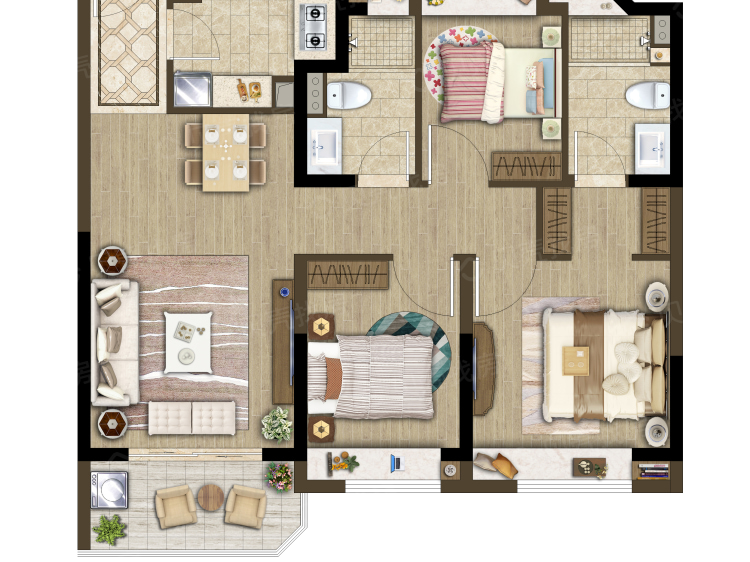 保利象屿公园悦府3室2厅2卫户型图