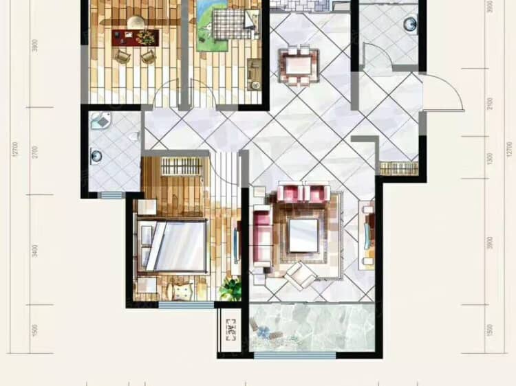 华安紫竹苑3室2厅2卫户型图