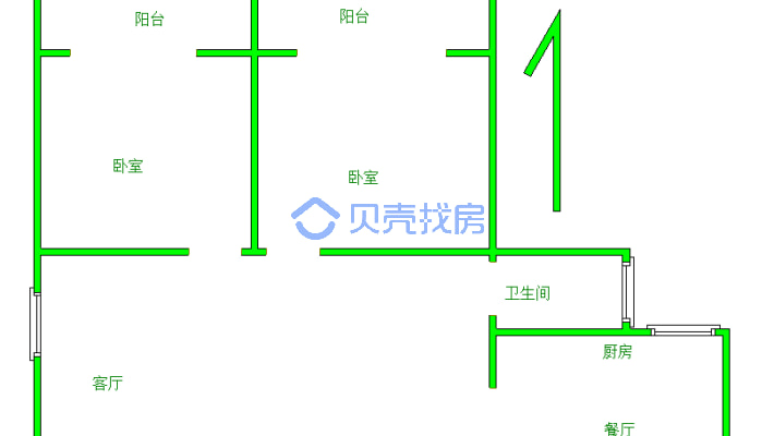 郁海名郡 2室2厅 南 北-户型图