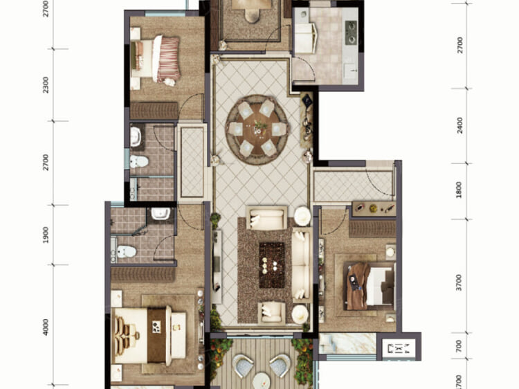 【悦麓山_重庆悦麓山楼盘】三居室户型图|3室2厅1厨2卫套内 105m05