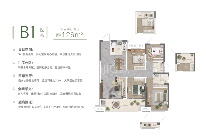 常绿·北宸上苑二期--建面 126m²