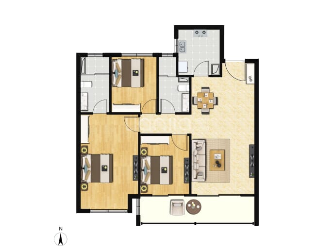 中建虹溪璟庭3室2厅2卫户型图