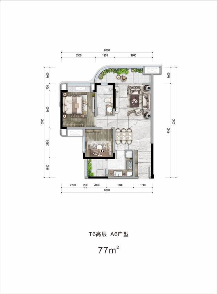 环球融创未来城2室2厅1卫户型图