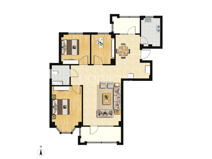 新加坡花园3室2厅1卫户型图