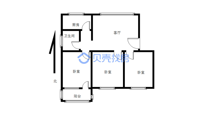 冷冻厂家属院 3室1厅 南 北-户型图