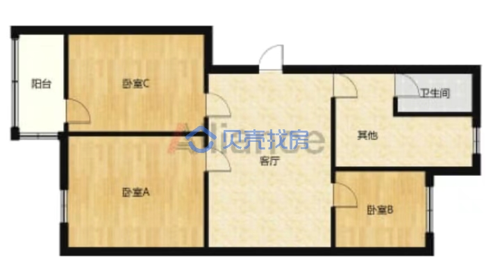 东南庄唐庄煤矿宿舍楼，三室一厅，简装，带自行车库-户型图