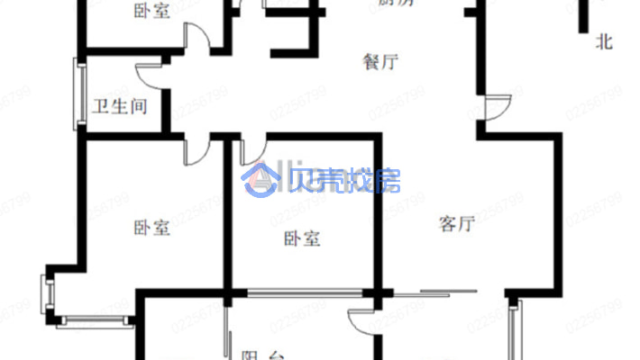 近陶阳 学 校，尚东国际小区，南北通透3房2卫-户型图