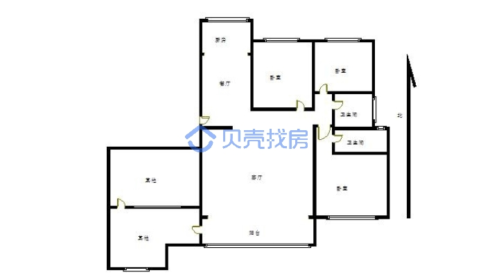 5房2厅2卫，房东自己精装修，拎包入住，南北通透，，-户型图
