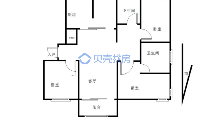 博威 江南明珠苑   飞机户型三室  电梯中楼层七楼-户型图