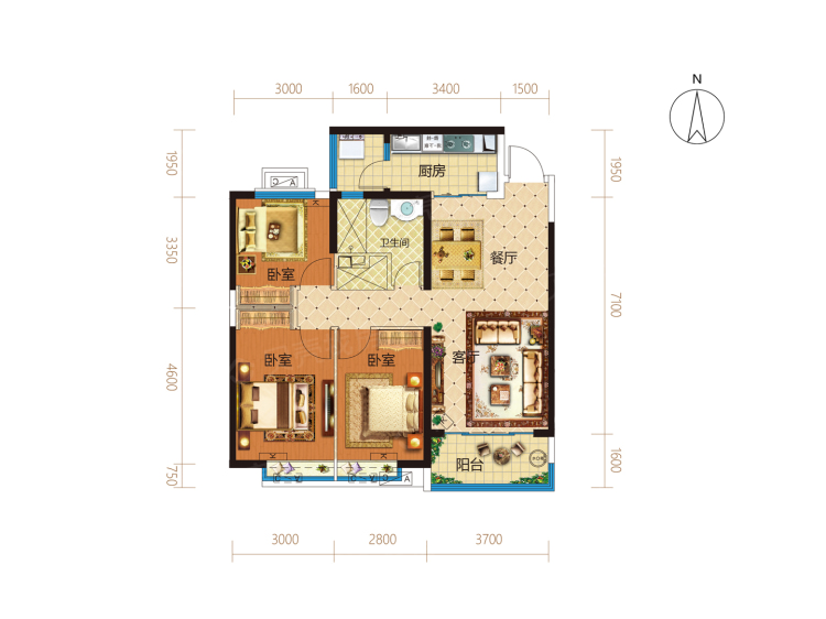 【恒大林语郡_太原恒大林语郡楼盘】三居室户型图|3室建面 118m05