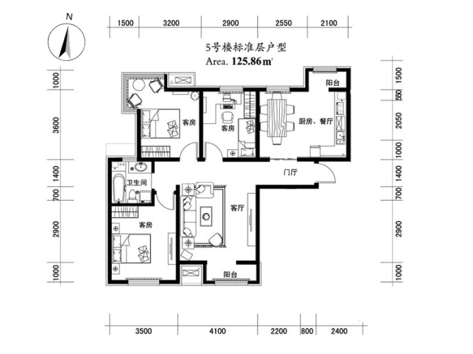 金海湾公寓--建面 125.86m²