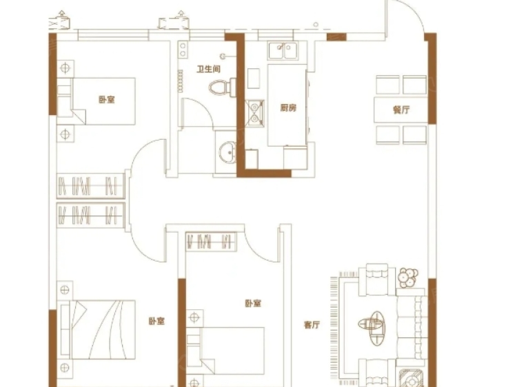 大唐华府3室2厅1卫户型图