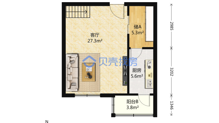 京铁家园三区 南北复式两居 朝南客厅 满五唯一-平面图