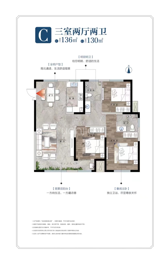 京九星港沁园C区--建面 136m²