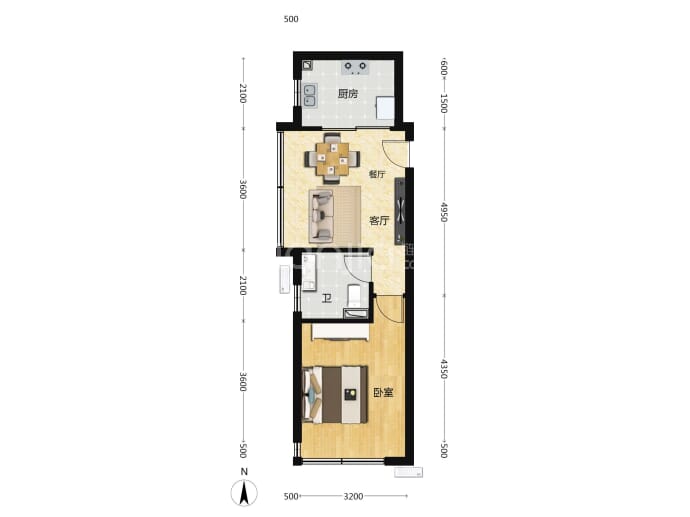 北京建工揽星樾1室2厅1卫户型图