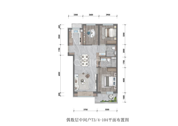 龙湖·观萃3室2厅2卫户型图