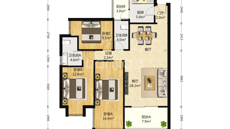 楠香山 3室1厅 2400元_楠香山租房-成都贝壳找房