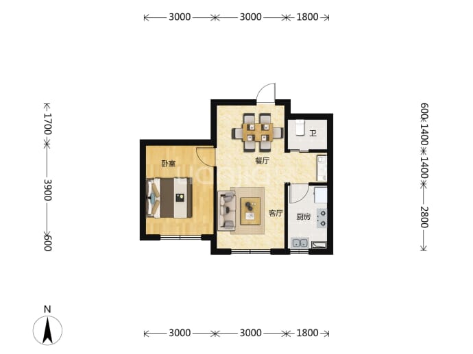 华恒·海堂府--建面 54.44m²