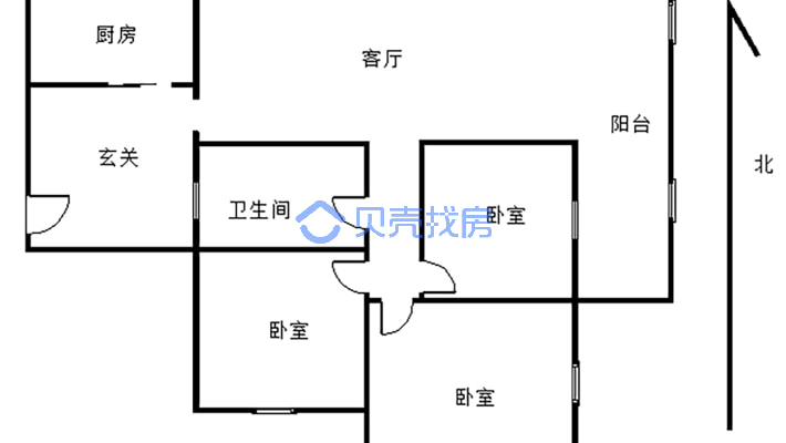 沱江河 外滩一号 东福小区 套三单卫 房东装修拎包入住-户型图